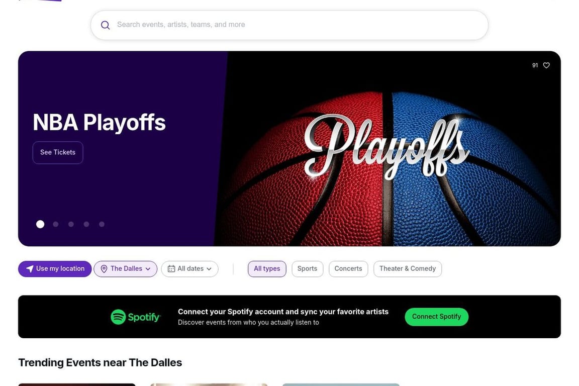 StubHub homepage