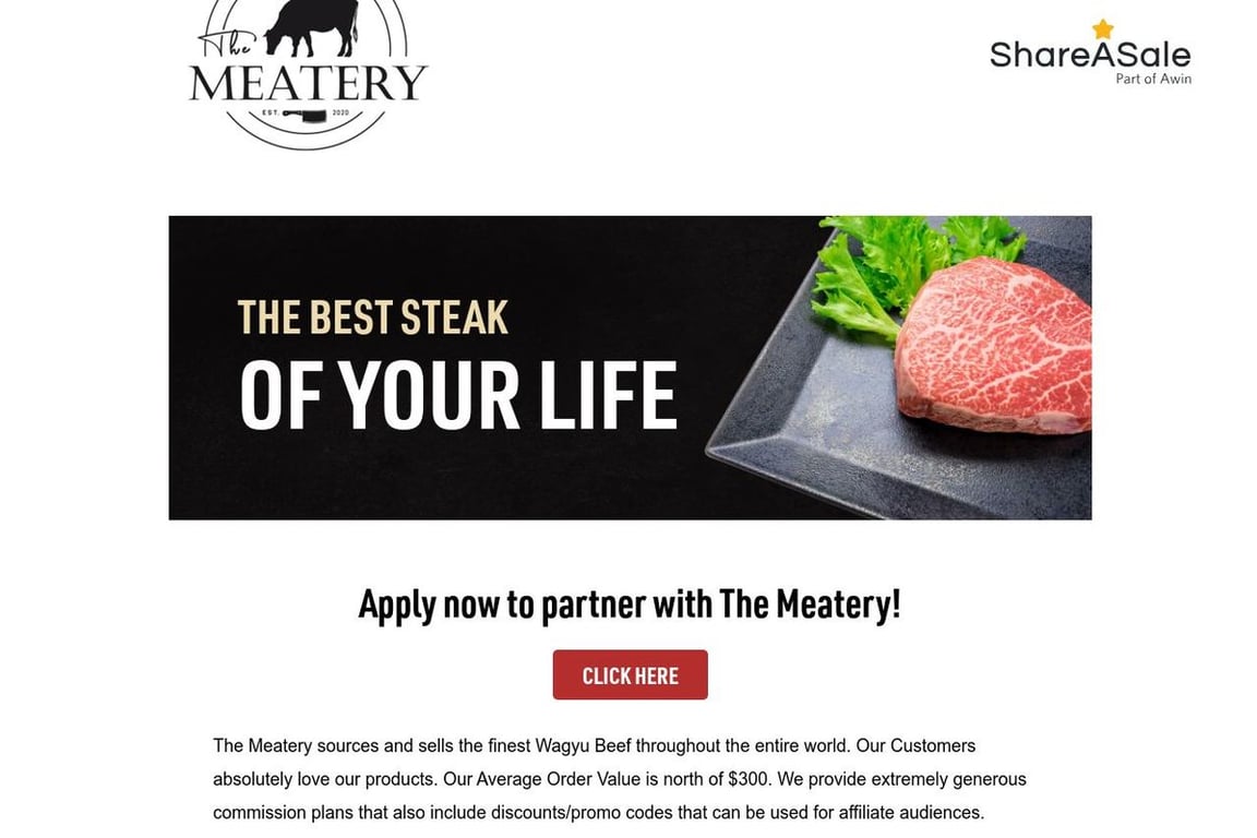 The Meatery affiliate program signup page