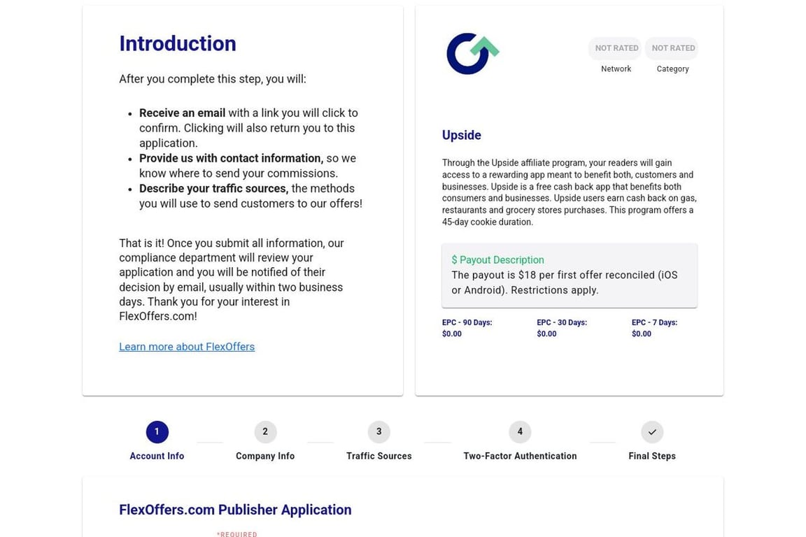 GetUpside affiliate program signup page