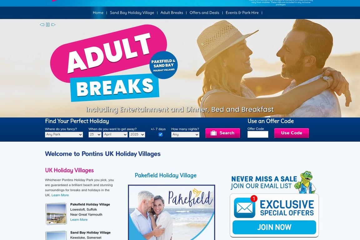 Pontins homepage