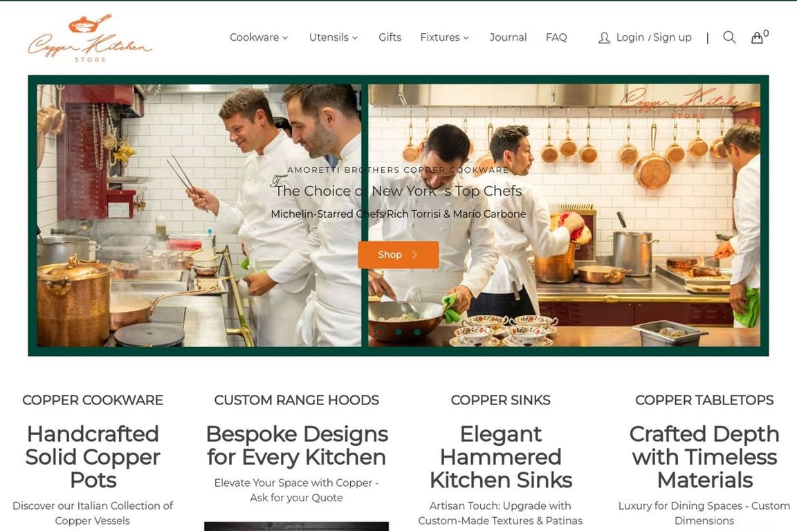 Copper Kitchen Store homepage