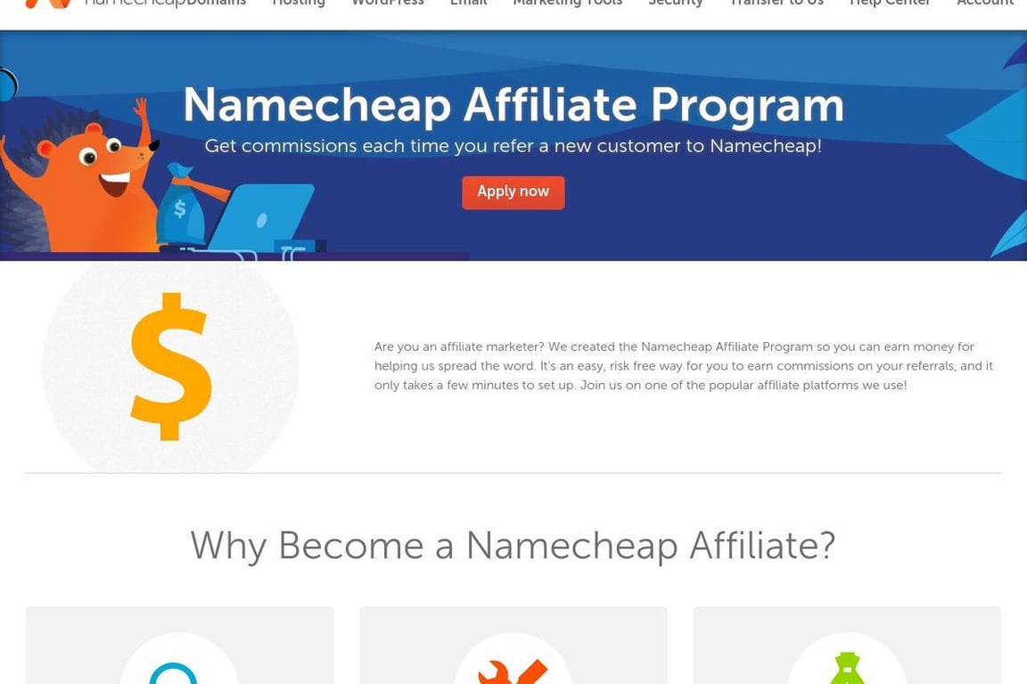 Namecheap affiliate program signup page
