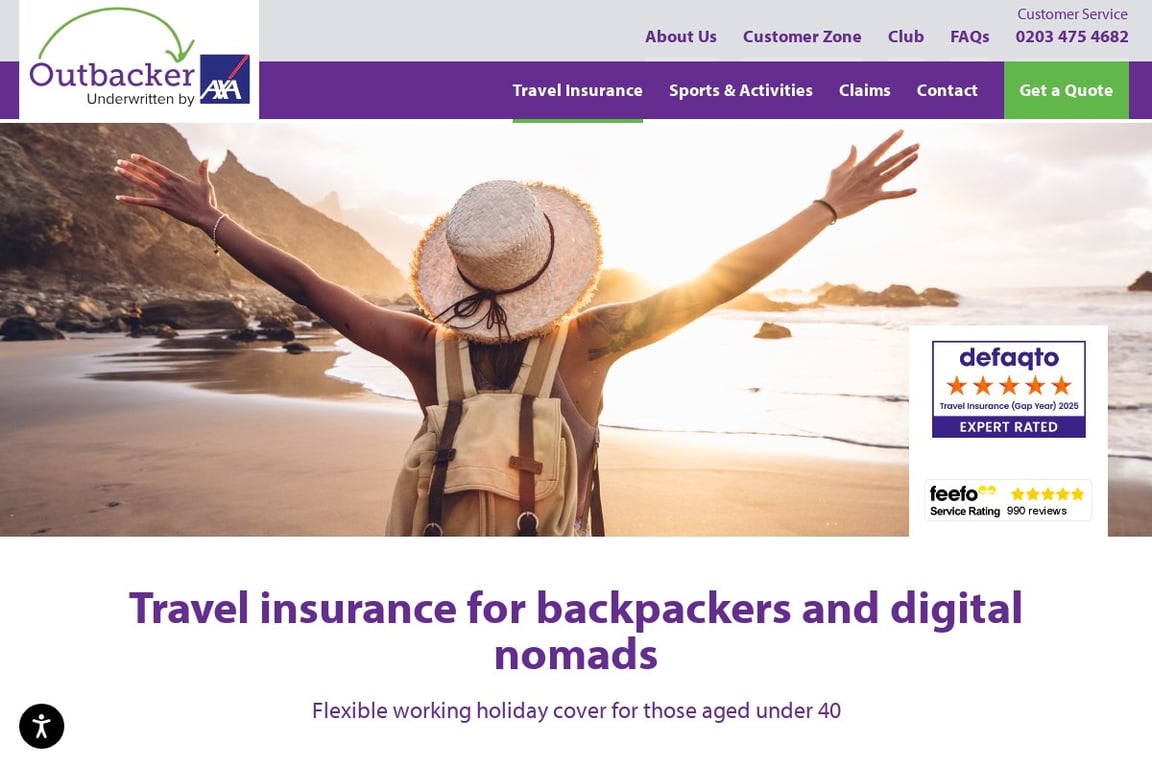 Outbacker Insurance homepage
