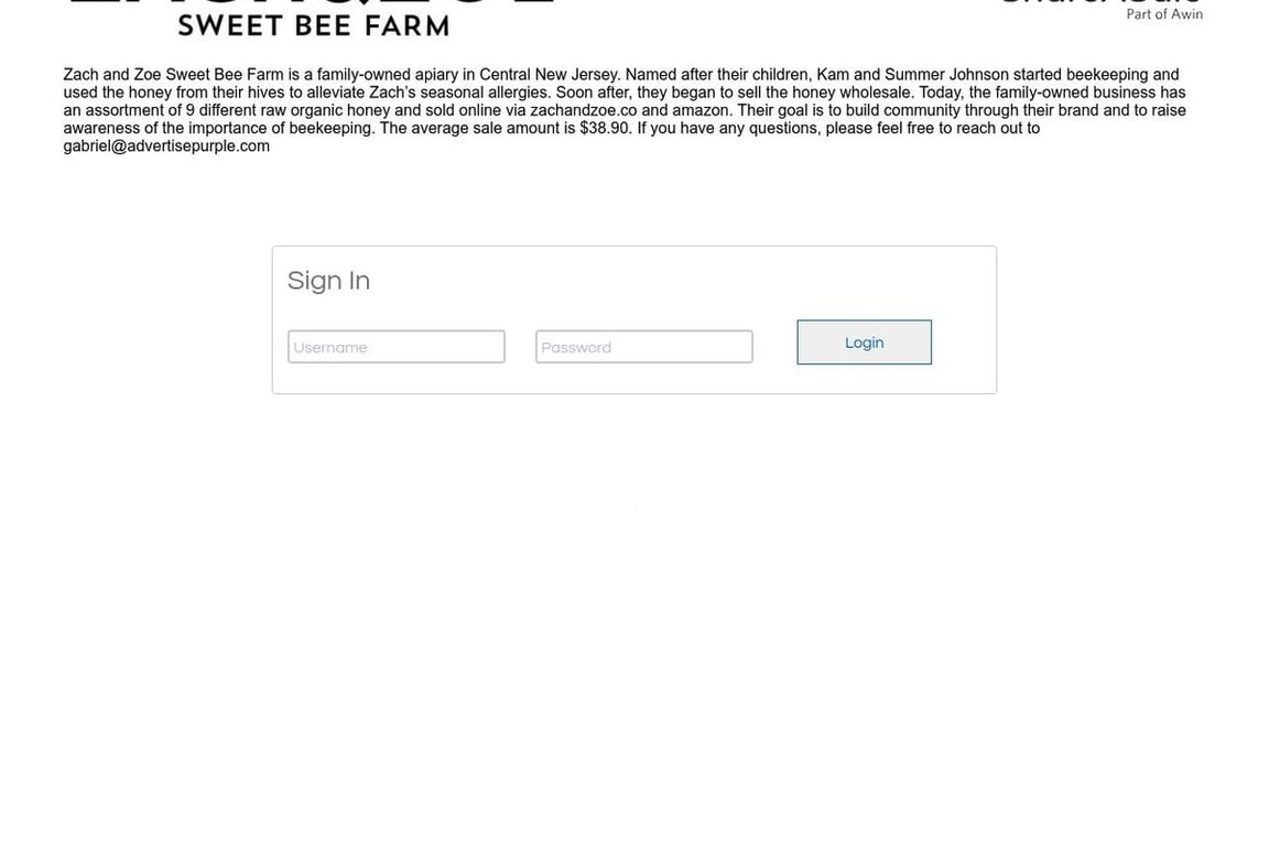 Zach & Zoe Sweet Bee Farm affiliate program signup page