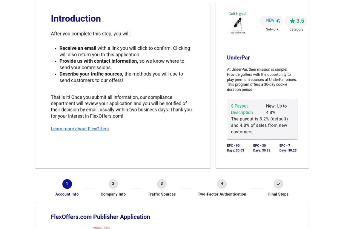 UnderPar affiliate program signup page