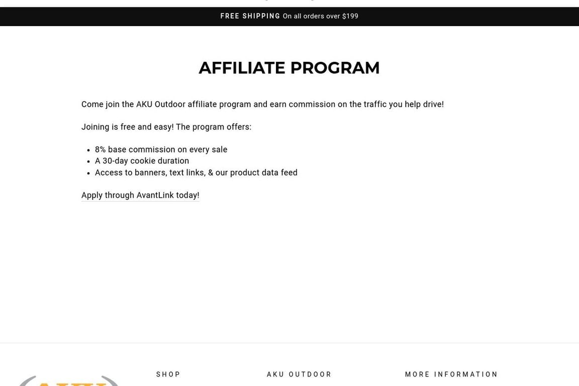 AKU Outdoor affiliate program signup page