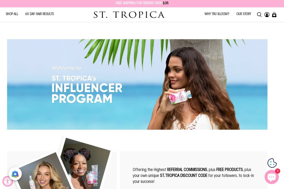 St. Tropica affiliate program signup page