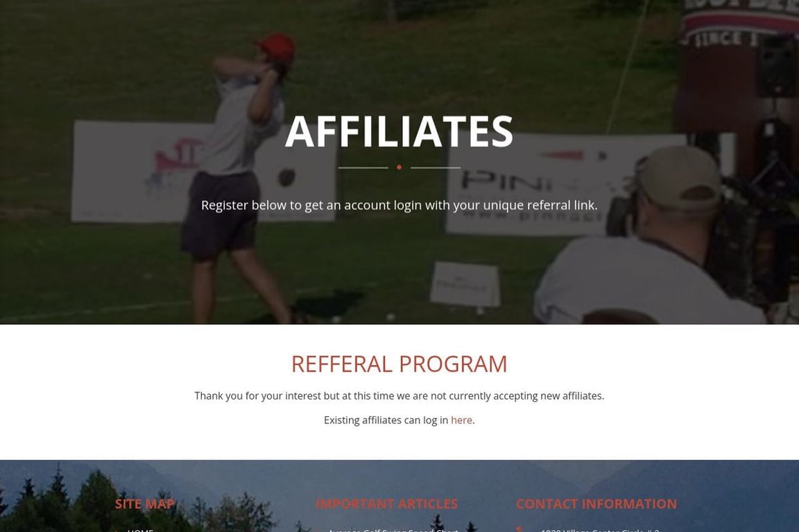 Swing Man Golf affiliate program signup page