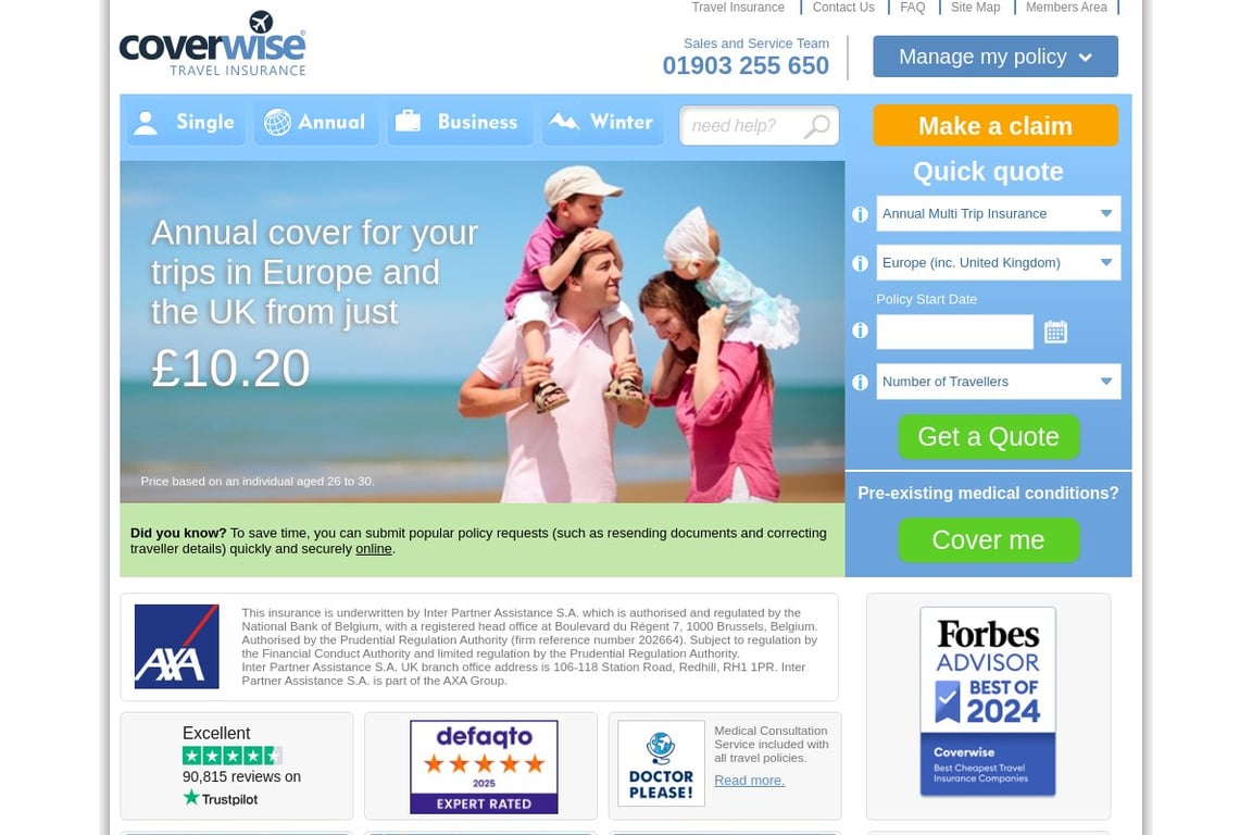 Coverwise.co.uk homepage