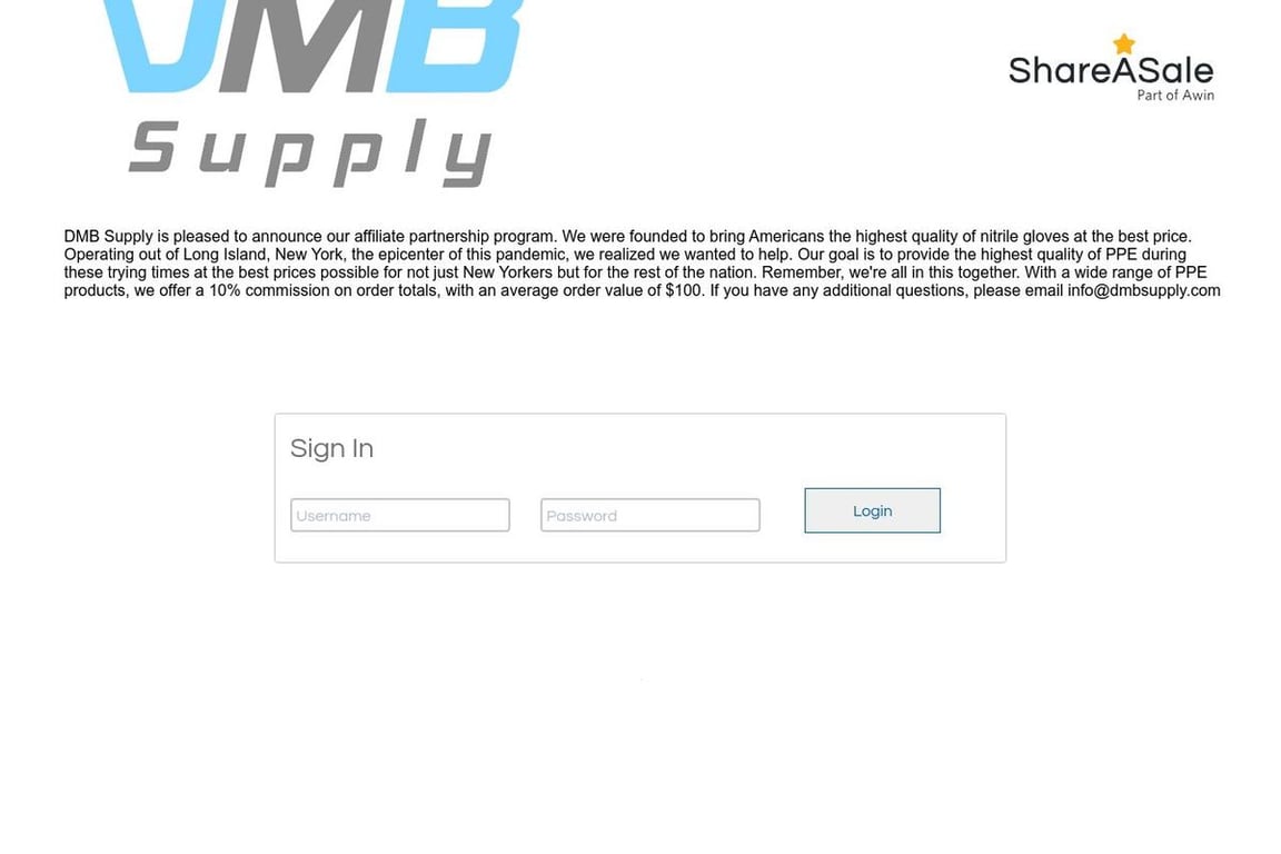DMB Supply affiliate program signup page