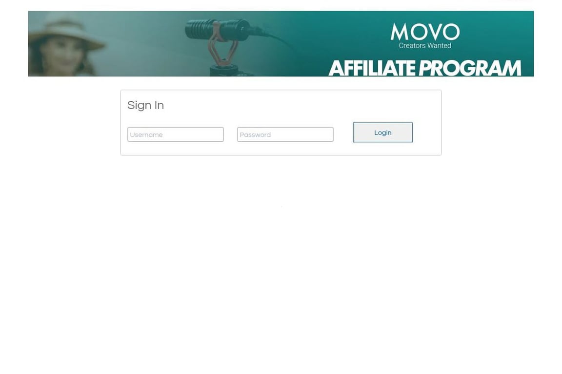 Movo Photo affiliate program signup page