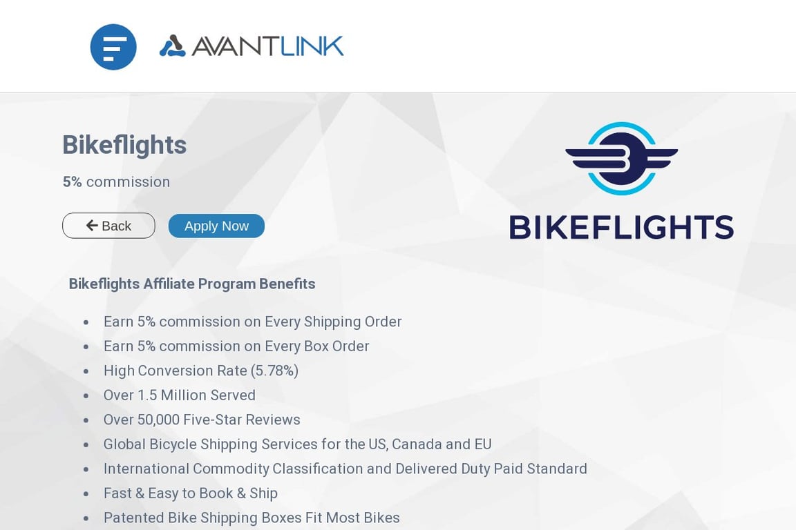 BikeFlights affiliate program signup page