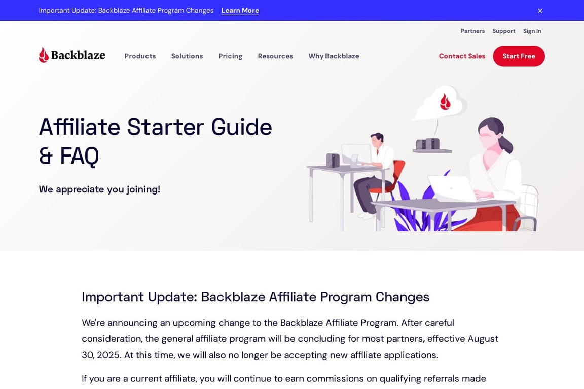 Backblaze affiliate program signup page
