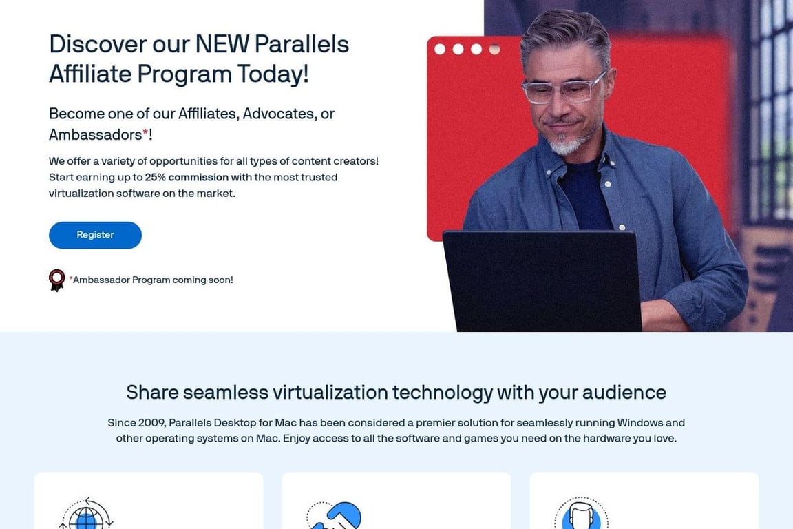 Parallels affiliate program signup page