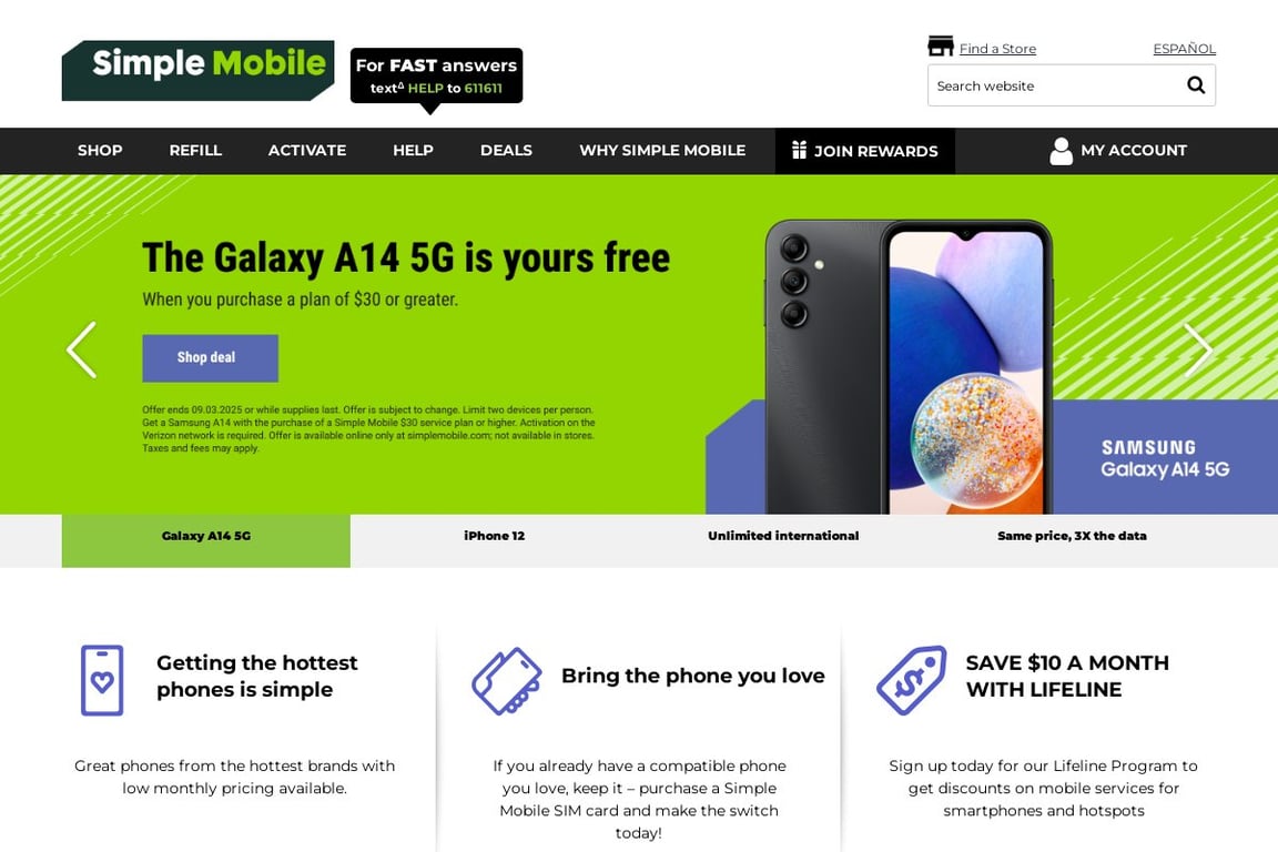 Simple Mobile homepage