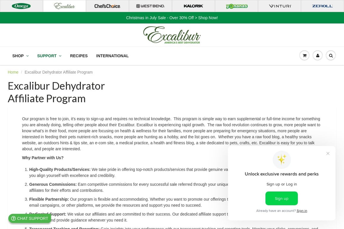 Excalibur Dehydrator affiliate program signup page