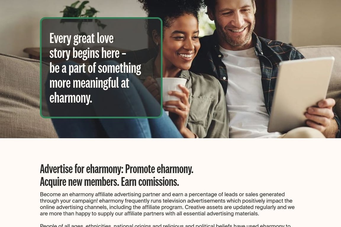 Eharmony affiliate program signup page