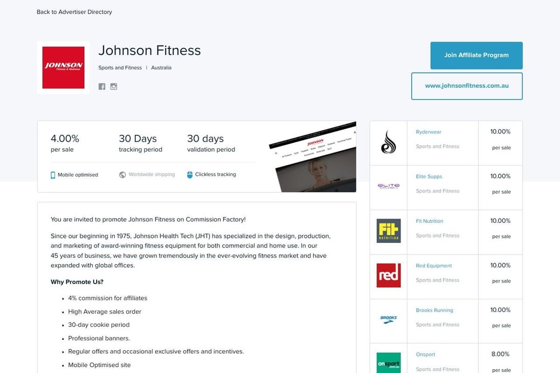 Johnson Fitness & Wellness Australia Affiliate Program Everything You