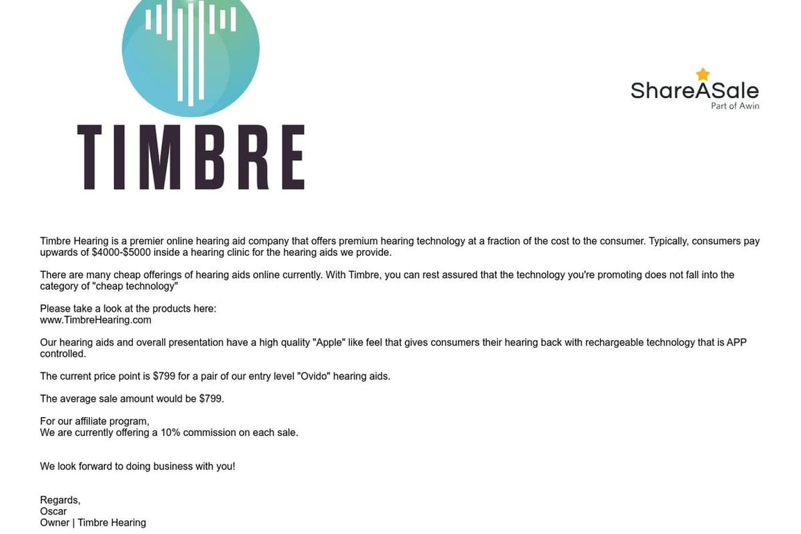 Timbre affiliate program signup page