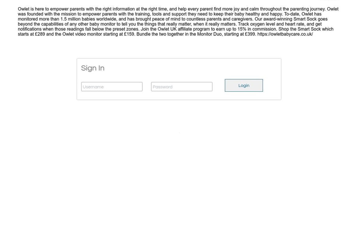 Owlet affiliate program signup page