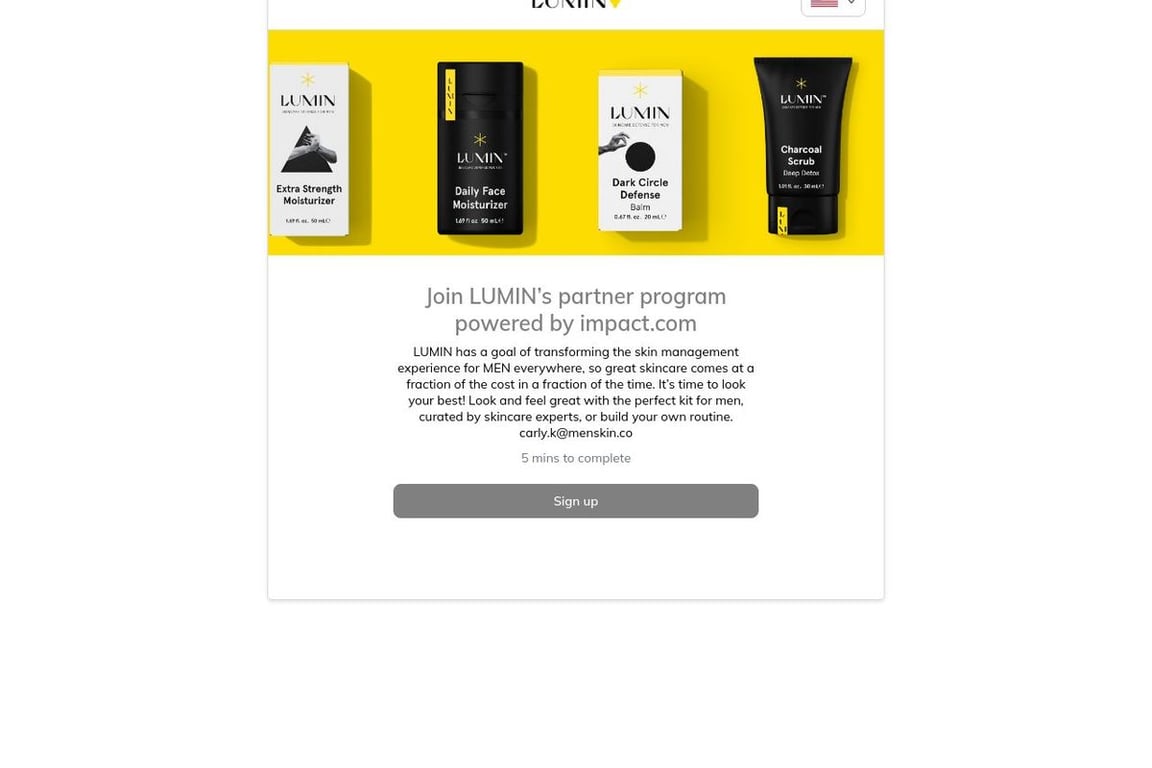 Lumin affiliate program signup page