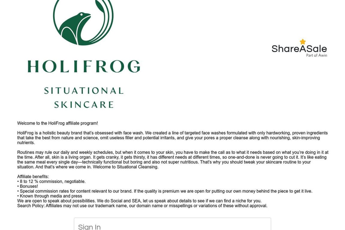 HoliFrog affiliate program signup page