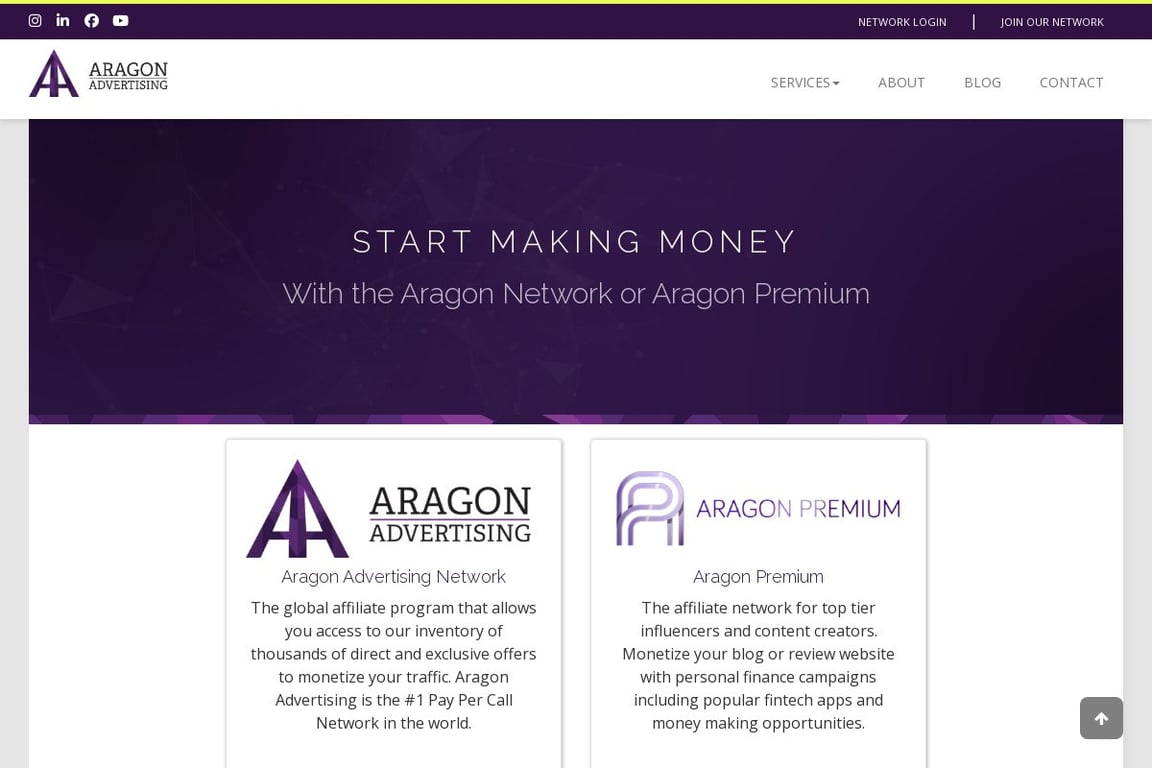 Aragon Advertising affiliate program signup page