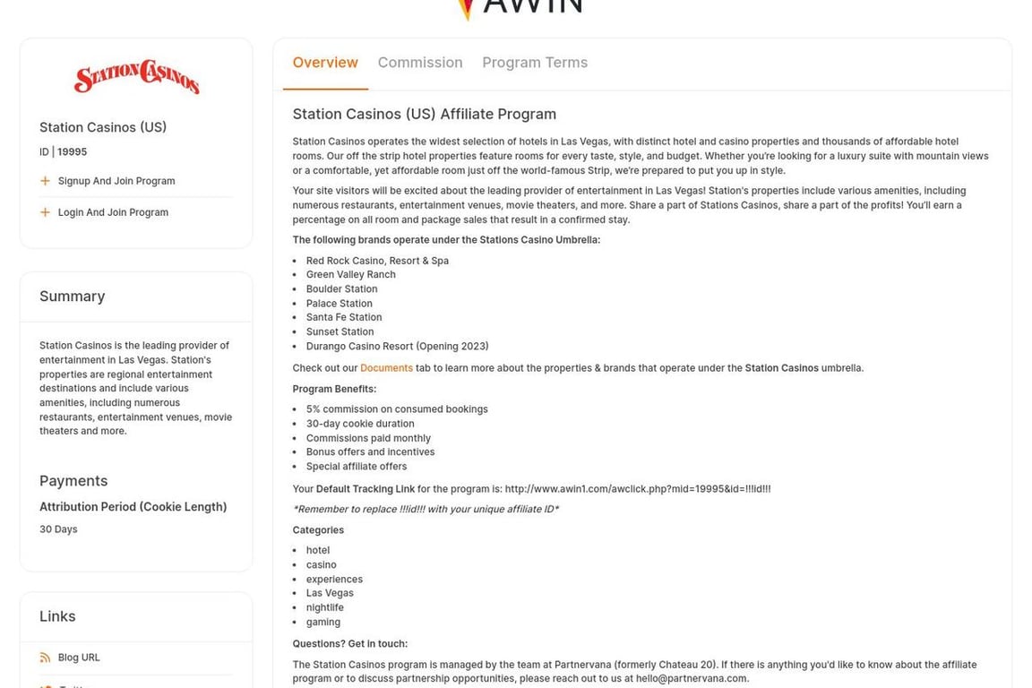 Palms Place affiliate program signup page
