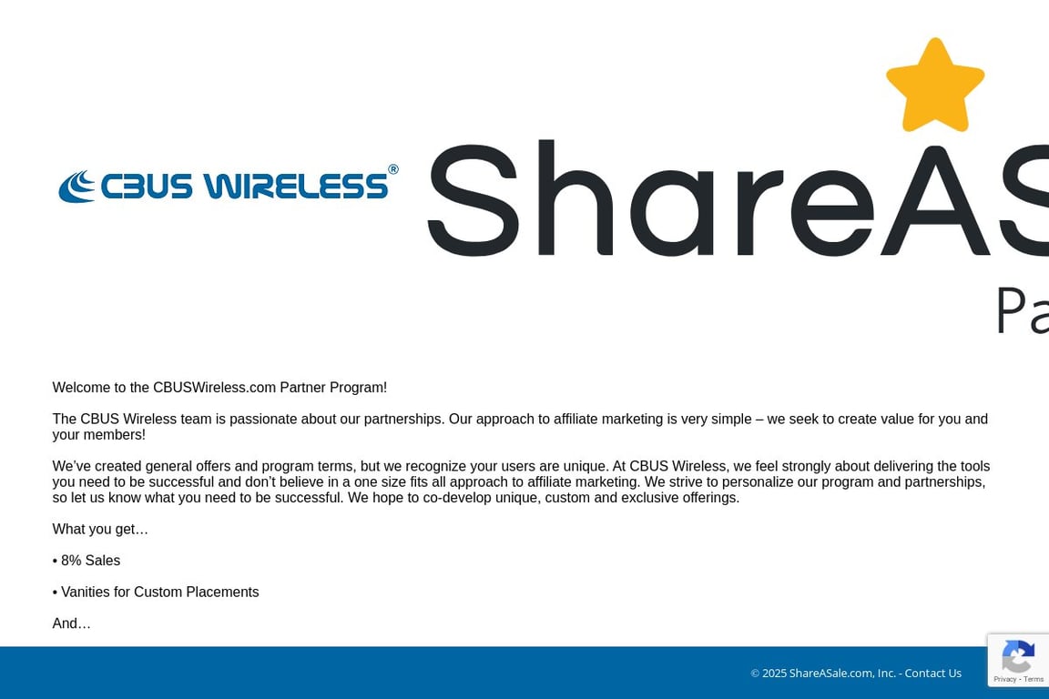 CBUS Wireless affiliate program signup page