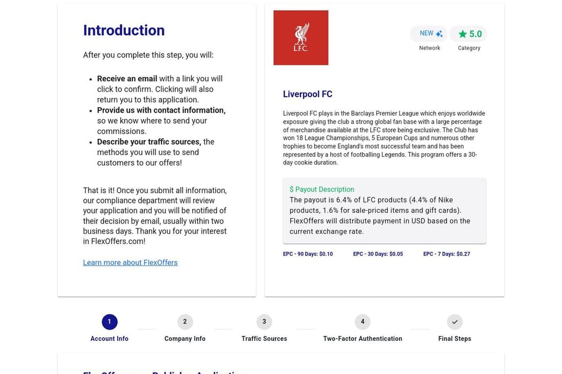 Liverpool FC affiliate program signup page