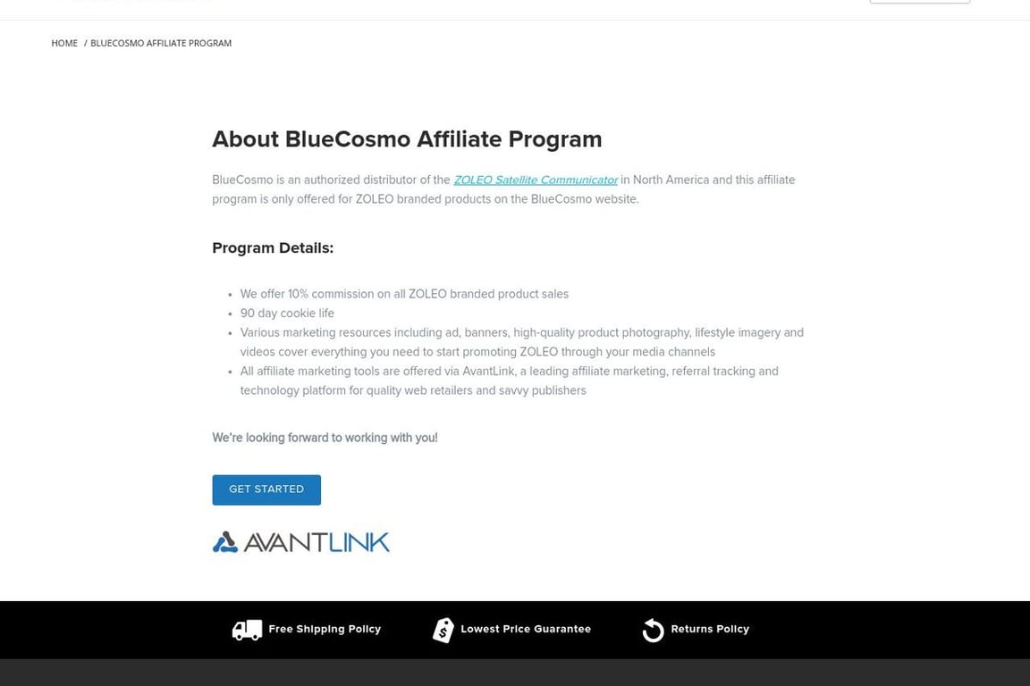 BlueCosmo affiliate program signup page