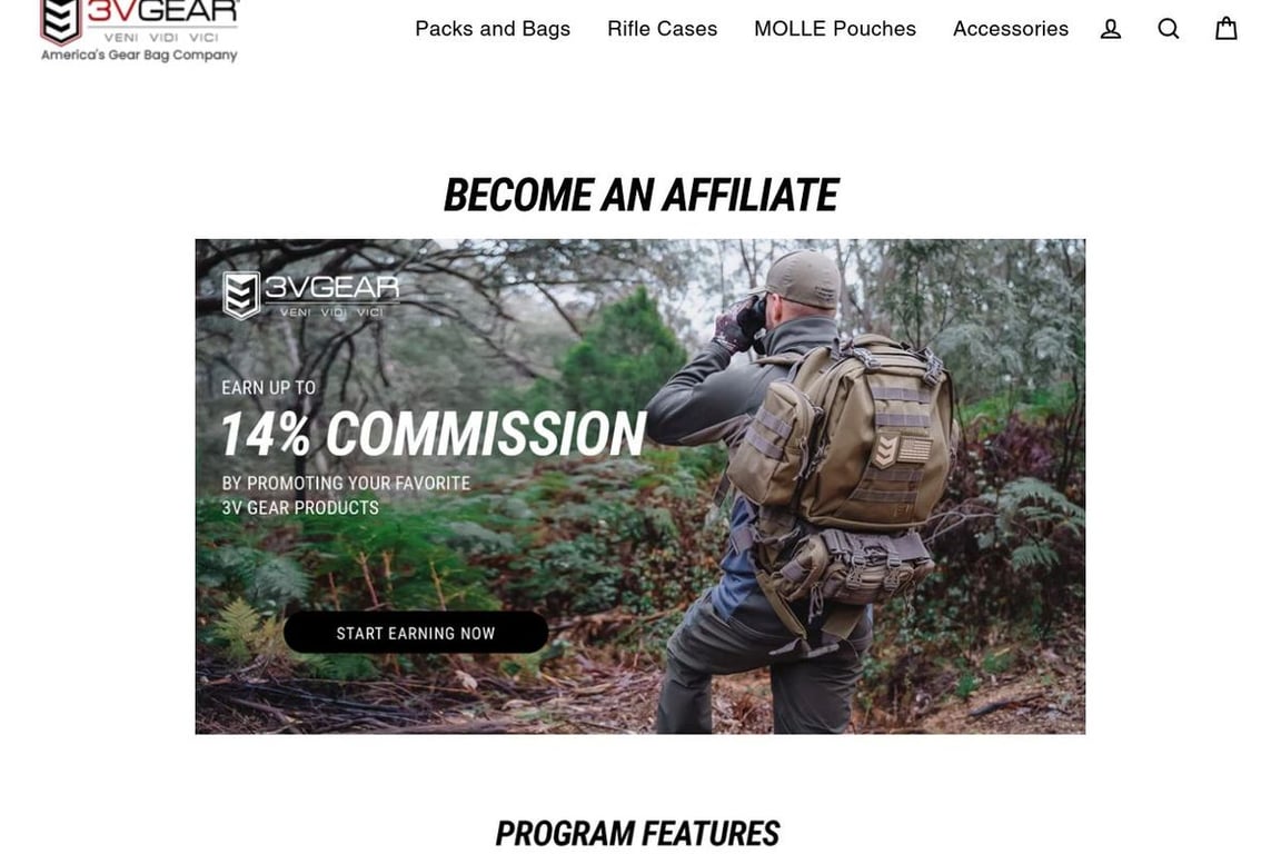 3V Gear affiliate program signup page