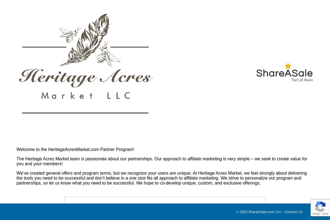 Heritage Acres Market LLC affiliate program signup page