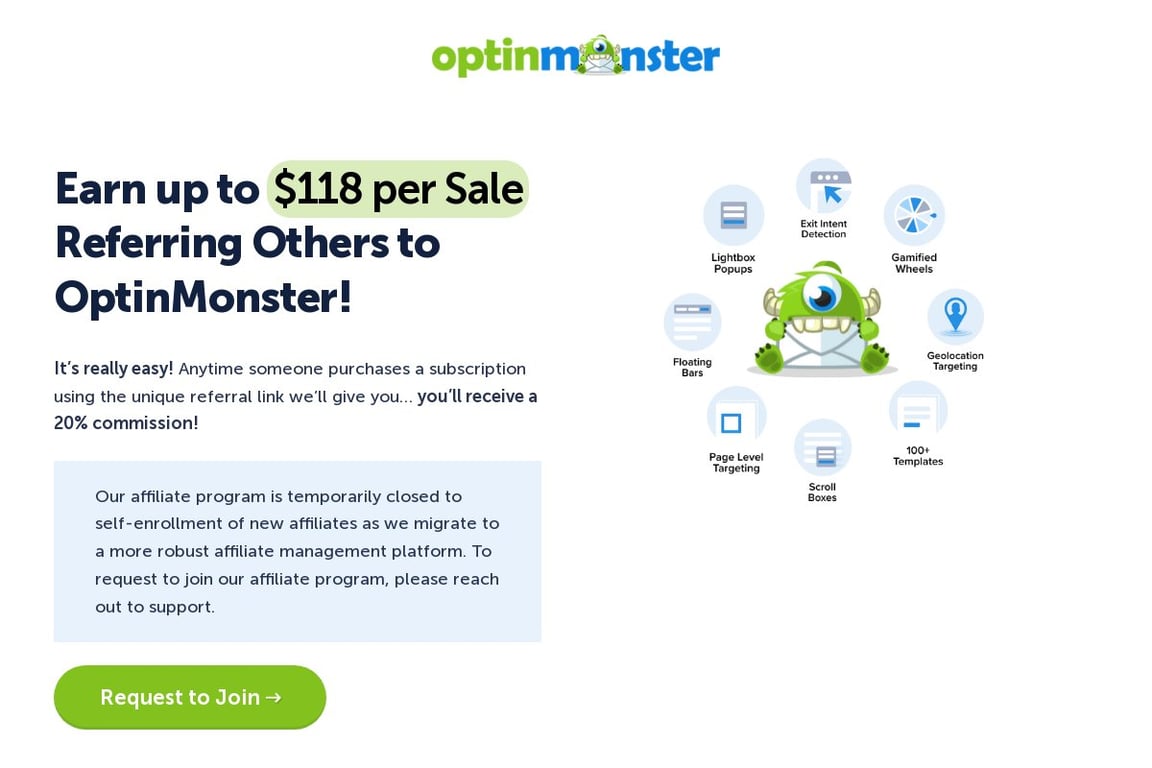 OptinMonster affiliate program signup page