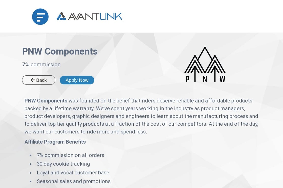 PNW Components affiliate program signup page