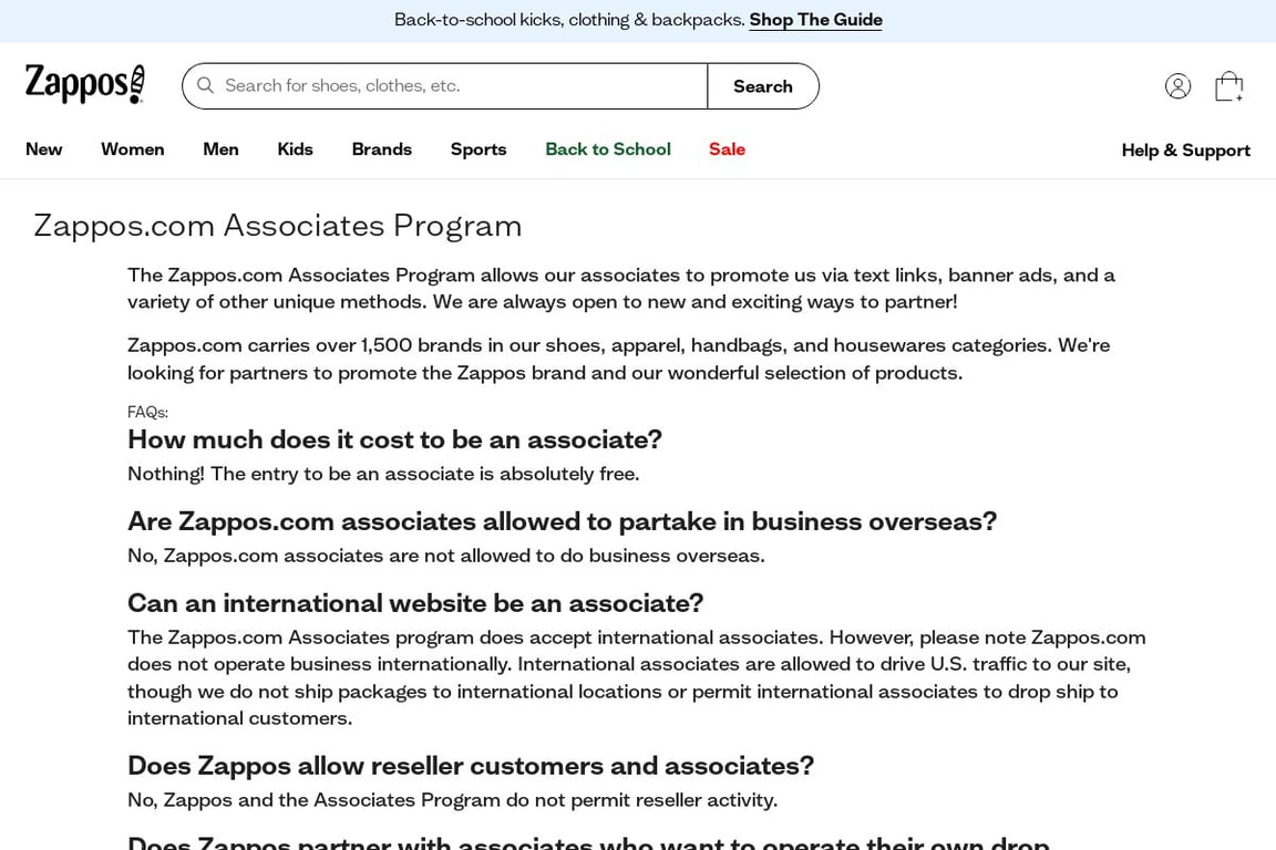 Zappos affiliate program signup page