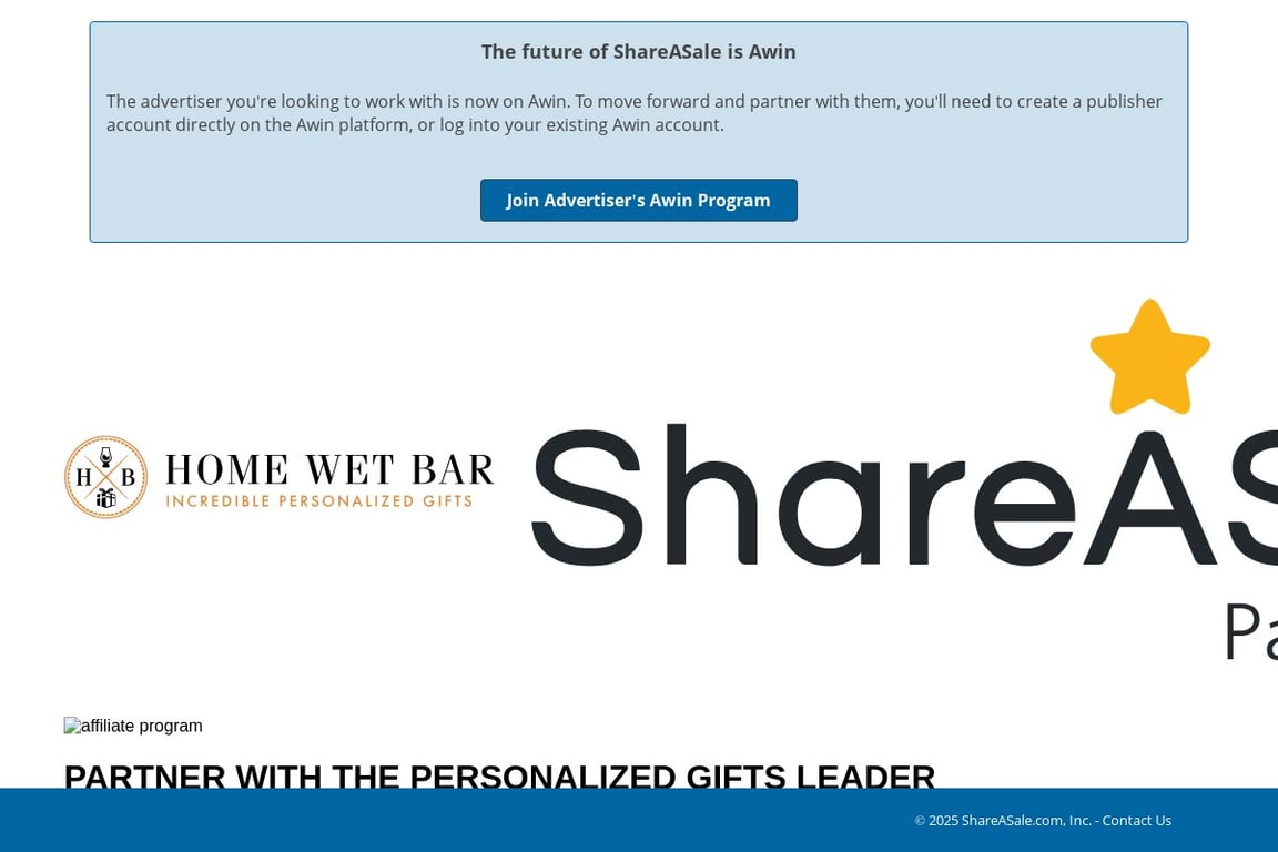 Homewetbar.com affiliate program signup page