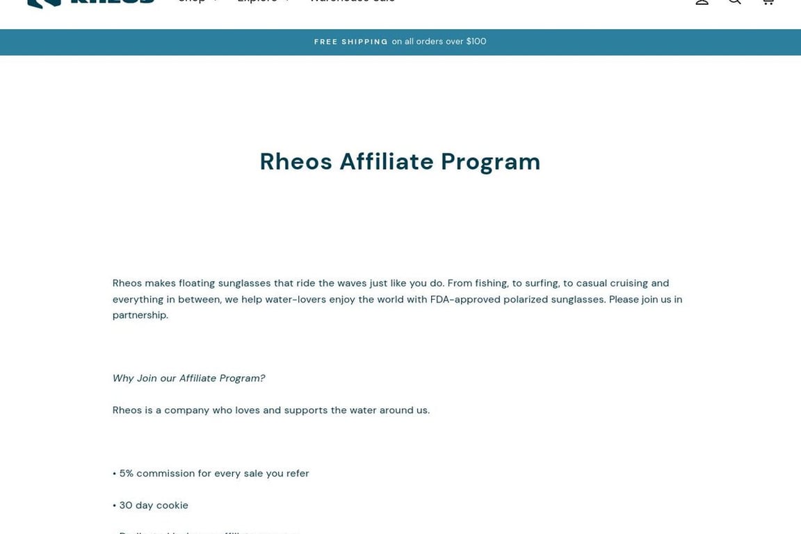 Rheos Gear affiliate program signup page