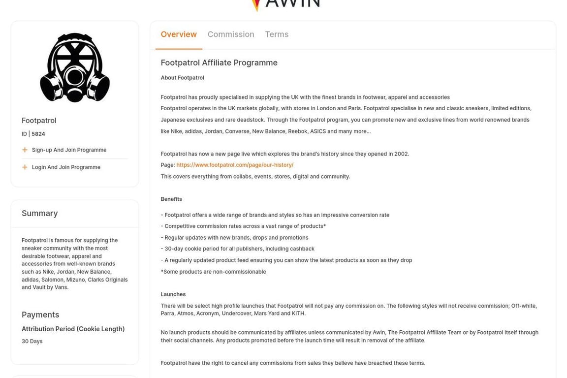 Footpatrol affiliate program signup page