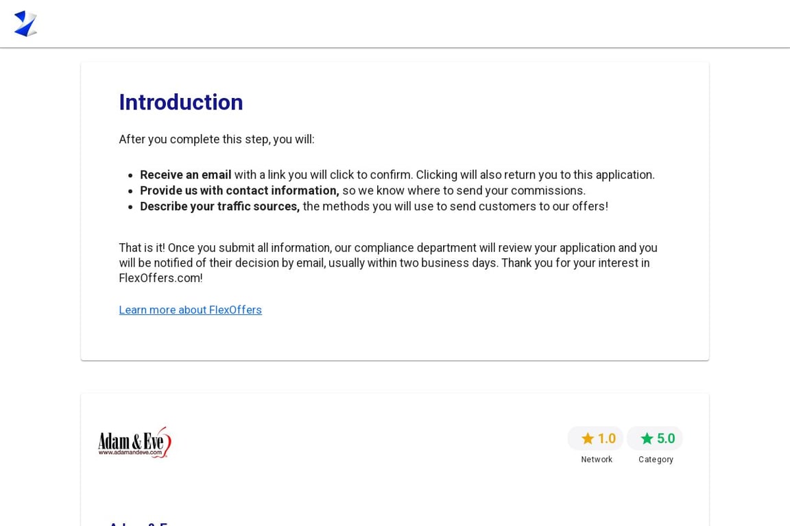 Adam & Eve affiliate program signup page