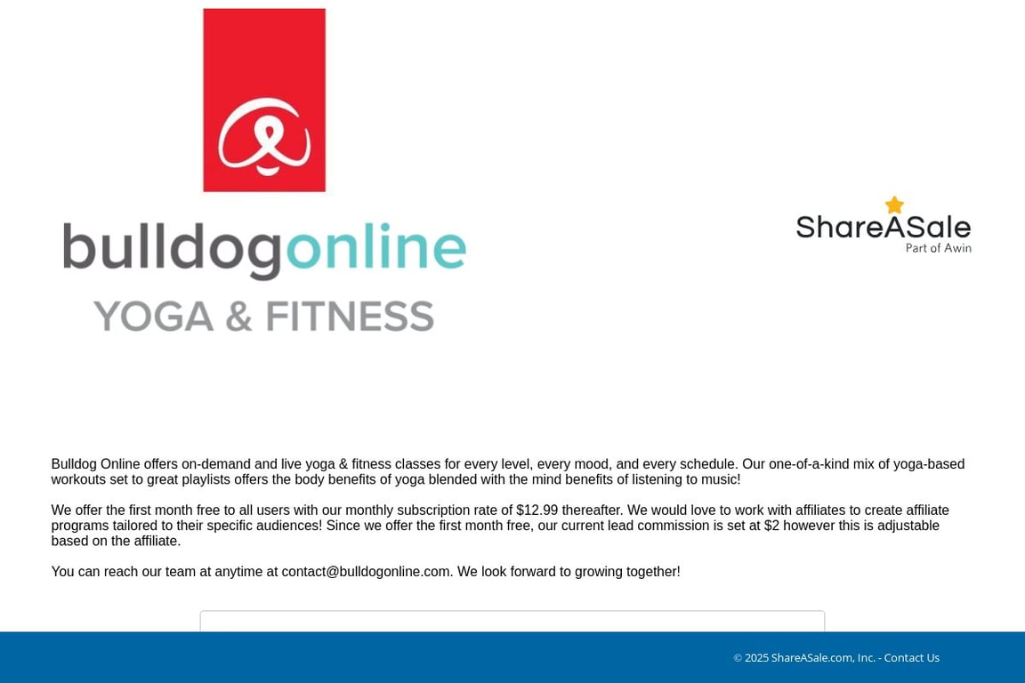 Bulldog yoga affiliate program signup page