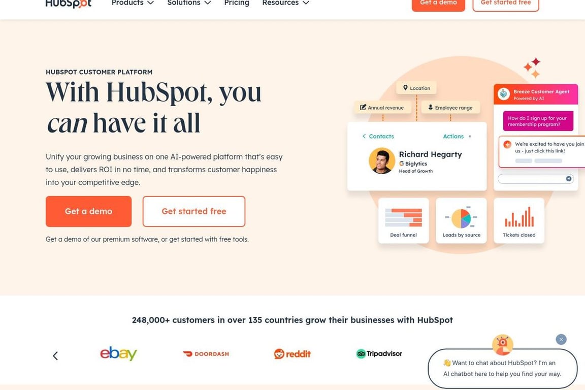HubSpot CRM homepage