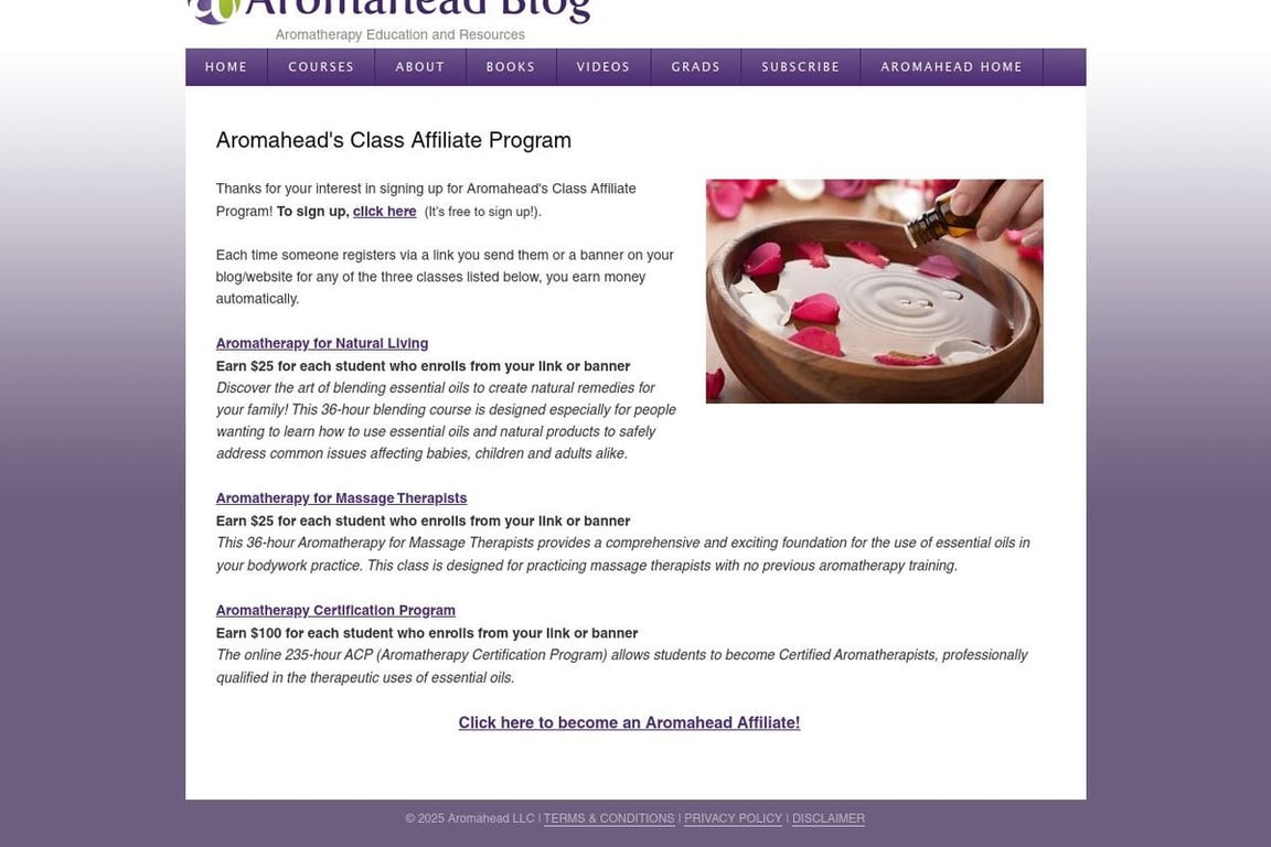 Aromahead affiliate program signup page