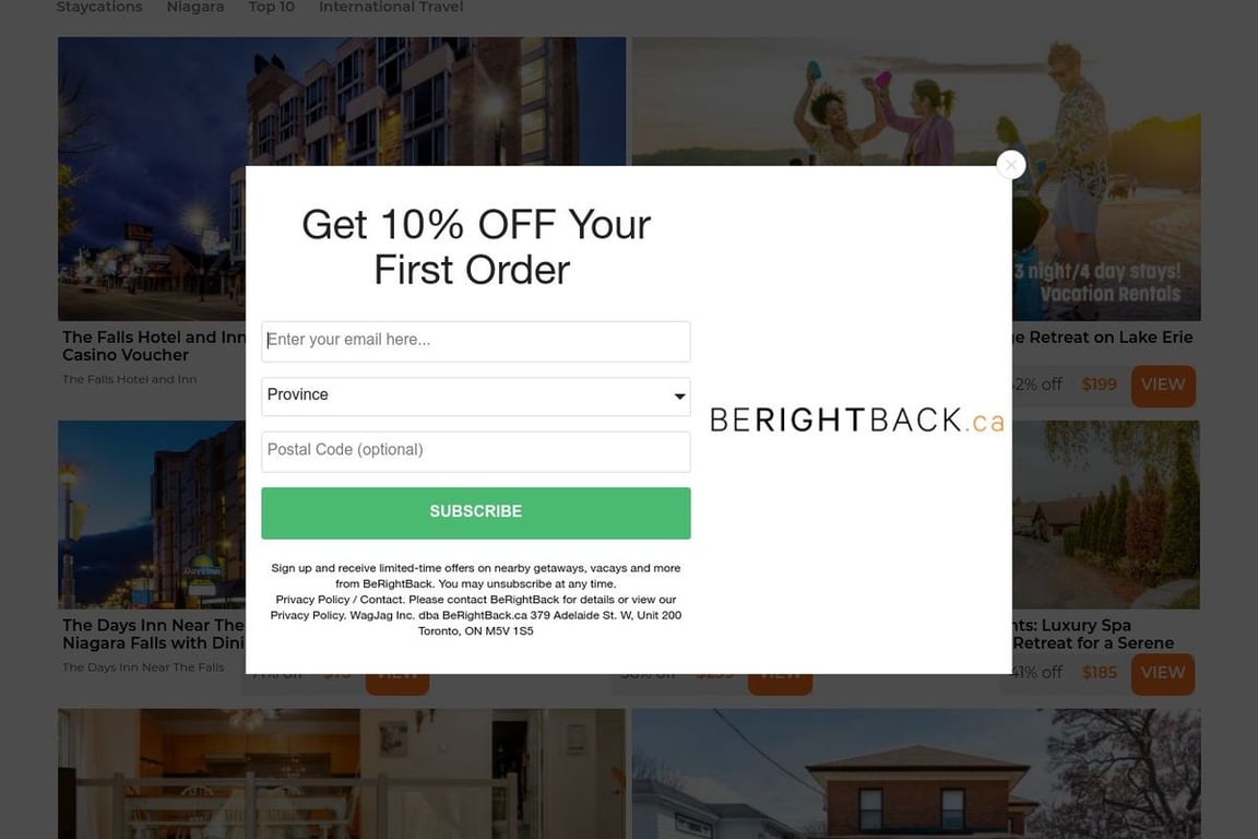 BeRightBack.ca homepage