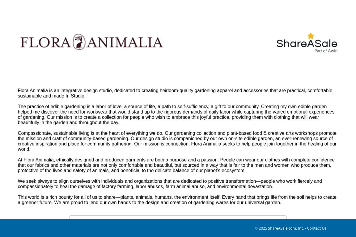 Flora Animalia affiliate program signup page