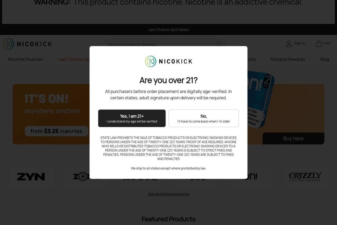 Nicokick Tobacco homepage