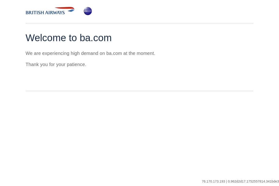 British Airways homepage