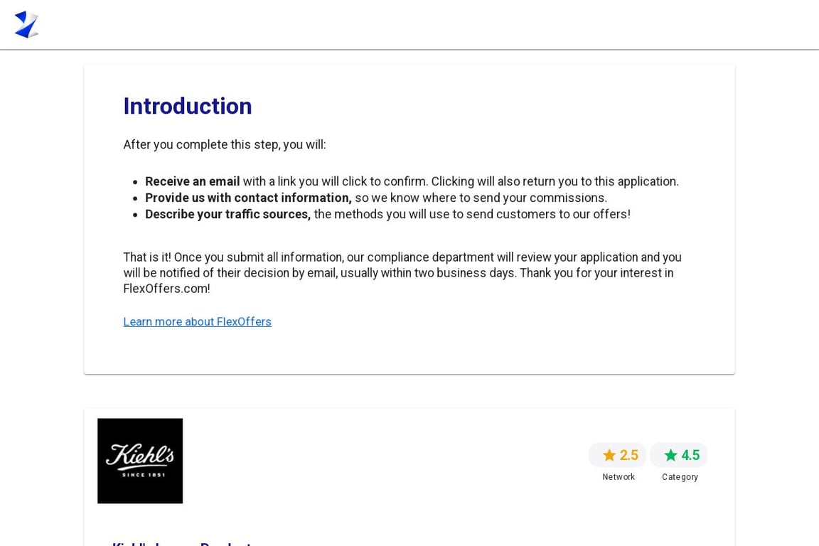 Kiehls Luxury Products affiliate program signup page