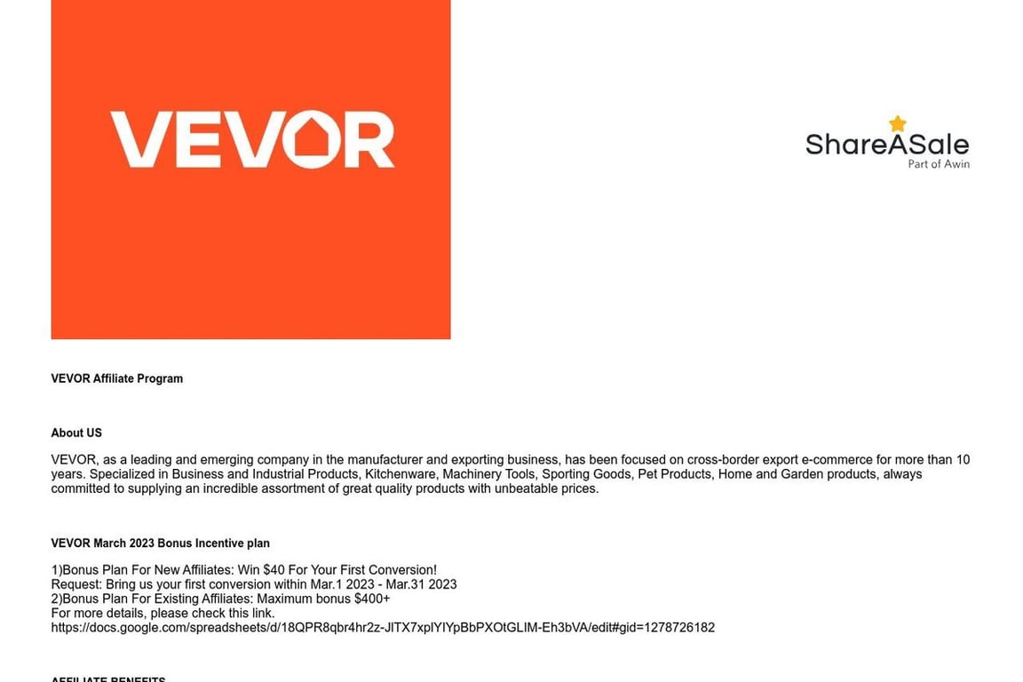 Vevor US affiliate program signup page