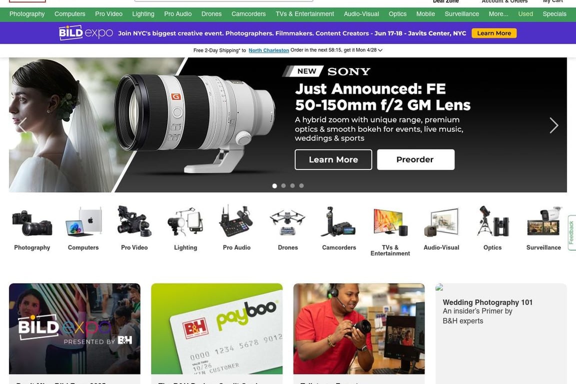 B&H Photo Video homepage